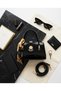 Shiny Black Women's Mini Clutch Bag with Gold Lock Detail, Zip Detail, and Scarf Accessory, Diameter GEN01 - 4