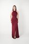 Crystal Fabric Halter Neck Evening Dress - Bordo