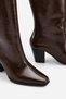 Women's Coffee-Colored Patent Leather Square-Toe Knee-High Boots with Center Seam Detail - 5