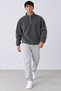 Men's Oversized Long-Sleeved Charcoal Grey Fleece with Half-Zip - 3