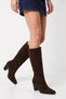 Women's Suede Coffee-Colored Square-Toe Knee-High Boots with Center Seam Detail - 3