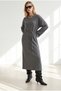 Women's Charcoal Grey Corded Fabric Long Knit Dress with Lace-Up Hem ELB-19002694 - 3