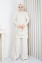 Women's Modest Tunic, Cold-Spun Yarn, Square Pattern, Crew Neck, Long Sleeves, Slit, Ecru