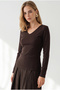 Women's Brown V-Neck Soft-Textured Knit Sweater KZK-19001206 - 4