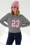 Women's Navy Blue 23 Drapey Loose-Fit Striped Sweatshirt SWT-19000822 - 5