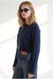 Women's Navy Blue Crew Neck Button-Front Knit Cardigan HRK-19000528 - 4