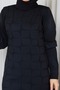 Women's Modest Tunic, Cold-Spun Yarn, Square Pattern, Crew Neck, Long Sleeves, Slit, Black - 6
