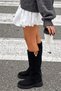 Fava Women's Black Suede Boots with V-Shaped Metal-Accented Design, 4 cm Heel - 7