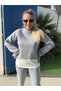 Women's fleece-lined winter tracksuit set, comfortable fit, crew neck sweatshirt and pants, two-piece set.