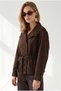 Women's Brown Mock Neck Suede Jacket with Belt Detail and Lining CKT-19000546
