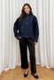 DENIM JACKET WITH MOCK NECK, ELASTIC WAISTBAND, AND HIDDEN ZIPPER—NAVY BLUE - 2