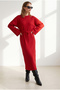 Women's Red Corded Fabric Long Knit Dress ELB-19002694 - 3
