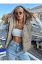 Beige Skirt, Tunnel-Style, Puffer-Sleeve Women's Vest - 3