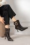 Women's Pointed Toe Buckled Heeled Boots – Stylish and Modern Design
