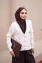 Cream-Colored, Beaded, Button-Front Knit Cardigan