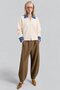 DENIM-TRIMMED KNITTED CARDIGAN