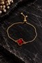 Red Clover-Patterned Zircon-Studded Cube Chain Elevator Women's Bracelet, Gold Color - 5