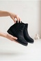 Women's Black Stitched Elastic Nubuck Chelsea Boots - 3