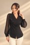 Women's V-Neck, Button-Front, Chiffon, Long-Sleeved Jacket with Beaded Flower Motifs - 3