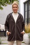Italian Brown Hooded Long-Sleeve Zippered Pocket Leather-Paneled Casual Velvet Woven Jacket 69 65