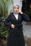 Black Button-Front Coat with Pockets and Belt, HM2981 - 6