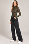 Women's Black and Green Leopard Print Mock Neck Long-Sleeve Tulle Blouse - 5
