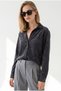 Women's Charcoal Grey Mottled Thick Velvet Shirt GML-19001465 - 4