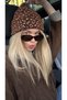 Coffee-Colored Leopard Print Bearded Soft-Textured Winter Beanie BERE1163