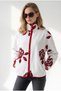 Women's White and Red Patterned Zippered Unlined Fleece Jacket CKT-19000551 - 4