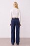 Women's Navy Blue Belted Corded Fabric Pants - 4