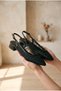 Women's White Lace Embroidered Tulle Slingback Heeled Shoes with Short, Thick Heels - 3