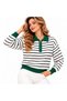Women's Striped Polo Collar Knit Sweater - 3