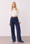 Women's Navy Blue Belted Corded Fabric Pants - 2