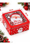 New Year's Gift Box: Checked Metal Box with Transparent Lid and Santa Claus Design, 18x18x7 cm - 2