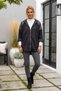 Italian Black Hooded Long-Sleeve Zippered Pocket Leather-Paneled Casual Velvet-Woven Jacket 69 65 - 2