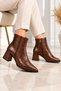 Women's Brown Crocodile-Print Stylish Boots with Thick Heels NK1174
