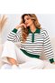 Women's Striped Polo Collar Knit Sweater - 4