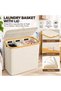 Laundry Basket, 3-Section Hamper with Lid & Removable Bags, White - 3
