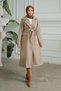 Pocketed, Buttoned, Belted, Faux Fur Coat, Mink, HM2981 - 2