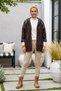 Italian Brown Hooded Long-Sleeve Zippered Pocket Leather-Paneled Casual Velvet Woven Jacket 69 65 - 7