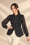 Women's Collared Long-Sleeved Chiffon Jacket with Front Zippered Napoleon Sleeves - 3