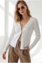 Women's White 2-Button Corded Fabric Knit Cardigan HRK-19000533 - 3