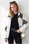 Women's White Khaki-Patterned Unlined Fleece Jacket with Zipper CKT-19000551 - 3
