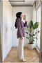 Women's scuba fabric turtleneck mock neck checkered belted modest tunic, 67 cm - 3