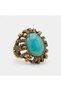 Bronze Women's Ring, Authentic Copper Jewelry, Zircon and Turquoise Stone Inlay, Victorian Style, Adjustable, Vintage