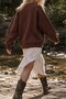 Women's Oversized Sweatshirt BASIC Brown – Crew Neck, 3-Ply Brushed Fleece, Drop-Shoulder Design - 7