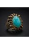 Bronze Women's Ring, Authentic Copper Jewelry, Zircon and Turquoise Stone Inlay, Victorian Style, Adjustable, Vintage - 3