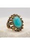 Bronze Women's Ring, Authentic Copper Jewelry, Zircon and Turquoise Stone Inlay, Victorian Style, Adjustable, Vintage - 6