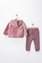 GIRL BABY 3-PIECE SET WITH HEART-PRINTED POCKETS AND A Welsoft Fleece CARDIGAN - 3