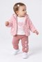 GIRL BABY 3-PIECE SET WITH HEART-PRINTED POCKETS AND A Welsoft Fleece CARDIGAN